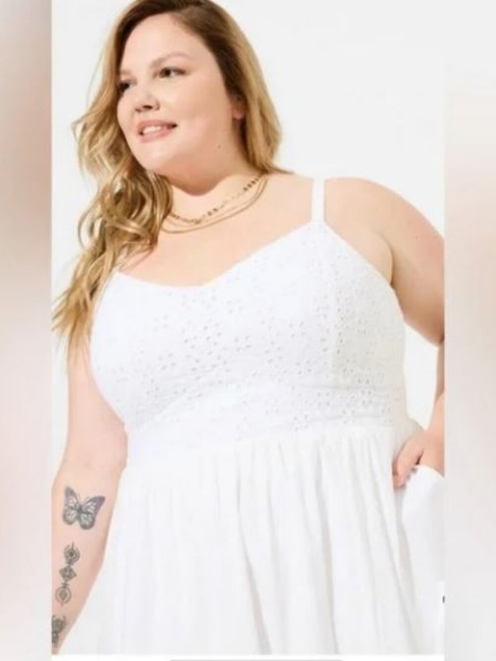 Torrid Size 2 18 20 NEW Spaghetti Strap White Eyelet Midi Dress Cotton Plus 2X - Picture 2 of 14